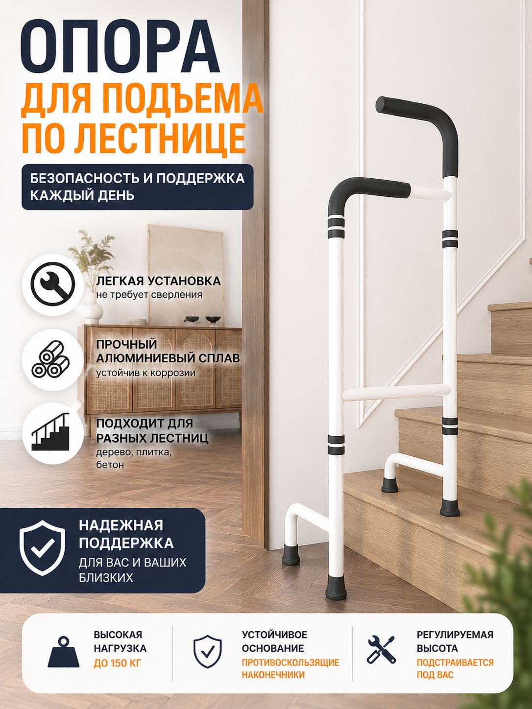 Опора/Трость для подъема по лестнице помощник для пожилых людей по подъему на полшага, регулируемая по высоте