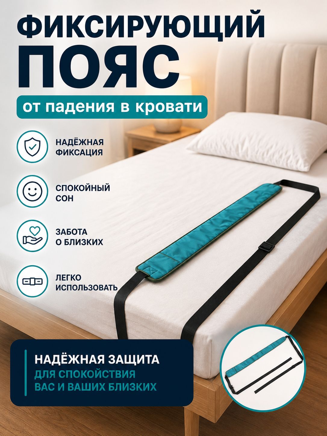 Пояс фиксирующий от падения с кровати / 1 шт.